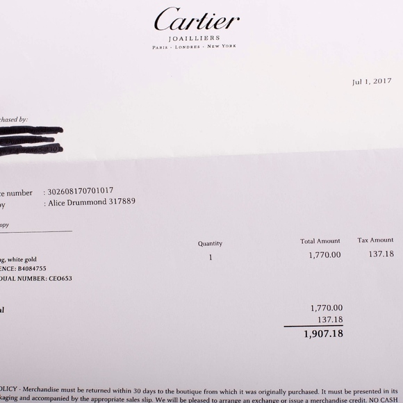 SOLD Cartier 18k White Gold Love Ring with Receipt - Picture 7 of 7